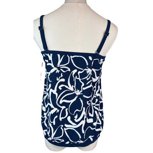 2/$30 NWT Island Escape Size 8 Waist Minimizer Navy & White Floral Tankini Top - Picture 9 of 15